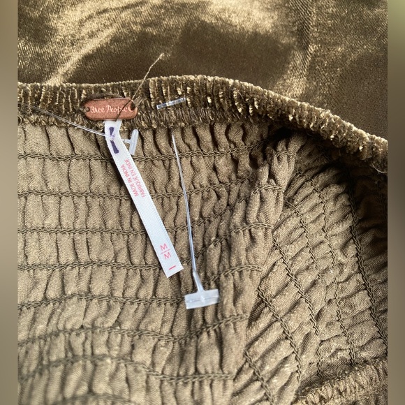 Free People Farrier Velvet Mini Dress Brown Bear Balloon Sleeves Smocked Bodice - Picture 15 of 17